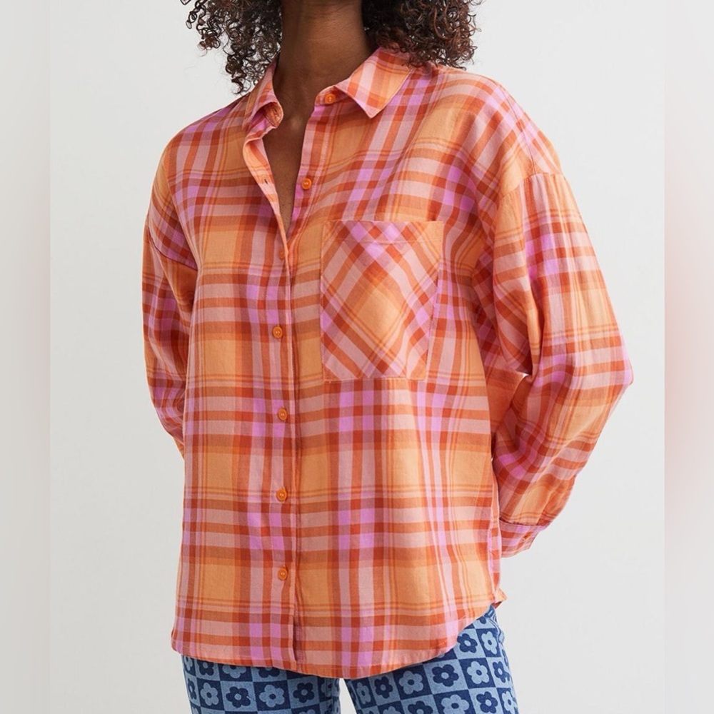 H&M Divided Vibrant sherbert colored Plaid Shirt. Lightweight